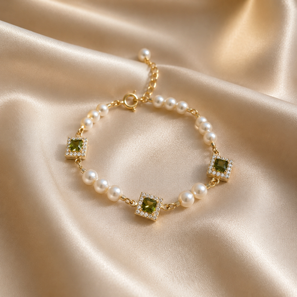 Elian Pearl Zircon Chain Bracelet - 18K Gold-Plated