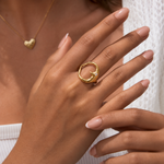 Load image into Gallery viewer, Icaia Moon & Heart Zirconia Open Ring – 18K Gold-Plated