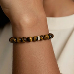 Load image into Gallery viewer, Sara Natural Stone Beaded Bracelet – 18K Gold-Plated