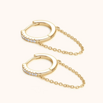 Load image into Gallery viewer, Eléa Moissanite Huggie Earrings with Chain - 925 Sterling Silver
