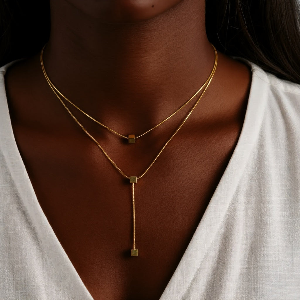 Zirelle Geometric Layered Necklace – 18K Gold-Plated