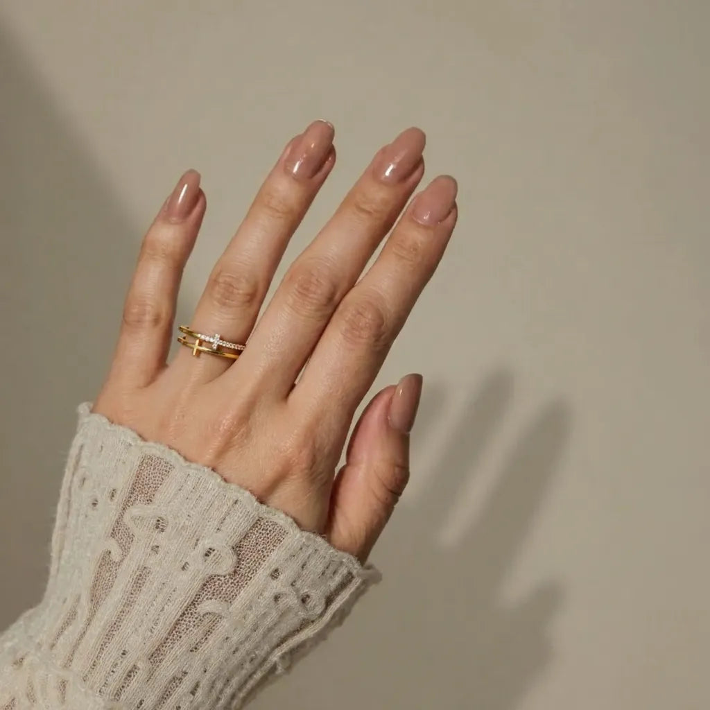 Chris Double Band Cross Ring – 18K Gold-Plated & 925 Silver