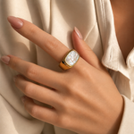 Load image into Gallery viewer, Allana Square Enamel Shell Ring – 18K Gold-Plated
