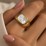 Load image into Gallery viewer, Allana Square Enamel Shell Ring – 18K Gold-Plated
