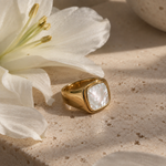 Load image into Gallery viewer, Allana Square Enamel Shell Ring – 18K Gold-Plated
