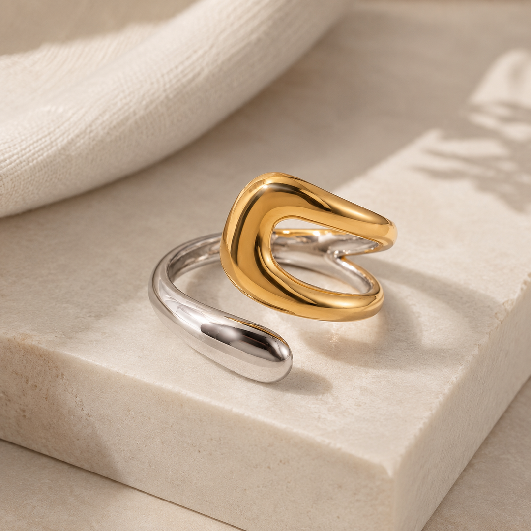 Alma Two-Tone Crossover Open Ring – 18K Gold-Plated