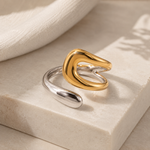 Load image into Gallery viewer, Alma Two-Tone Crossover Open Ring – 18K Gold-Plated
