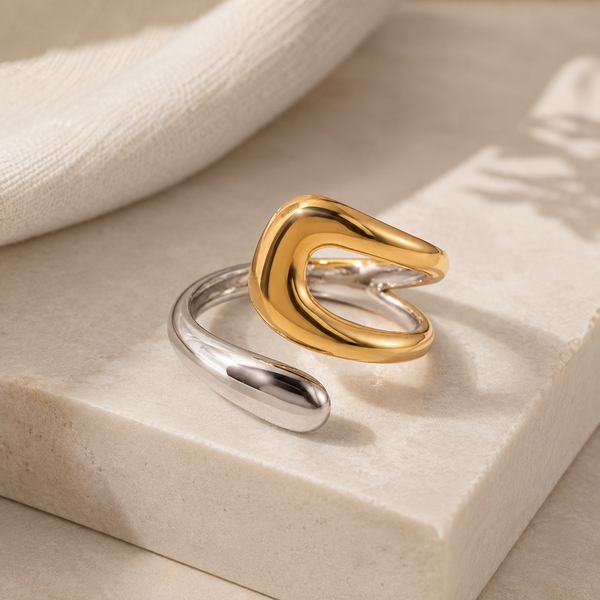 Alma Two-Tone Crossover Open Ring – 18K Gold-Plated