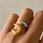 Load image into Gallery viewer, Alma Two-Tone Crossover Open Ring – 18K Gold-Plated
