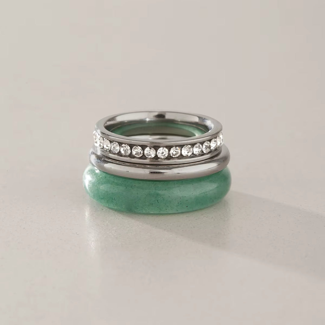 Amara Natural Stone Stacking Ring Set – 18K Gold-Plated