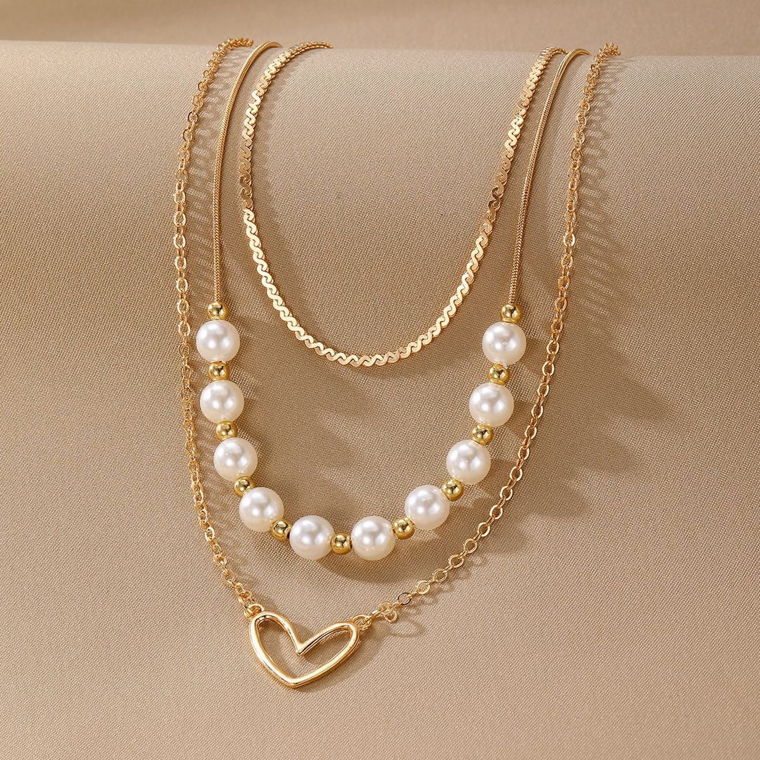 Amoré Heart Layered Necklace Set – 18K Gold-Plated