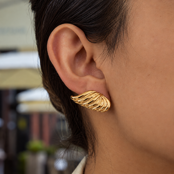 Angel Wing Stud Earrings - 18K Gold-Plated
