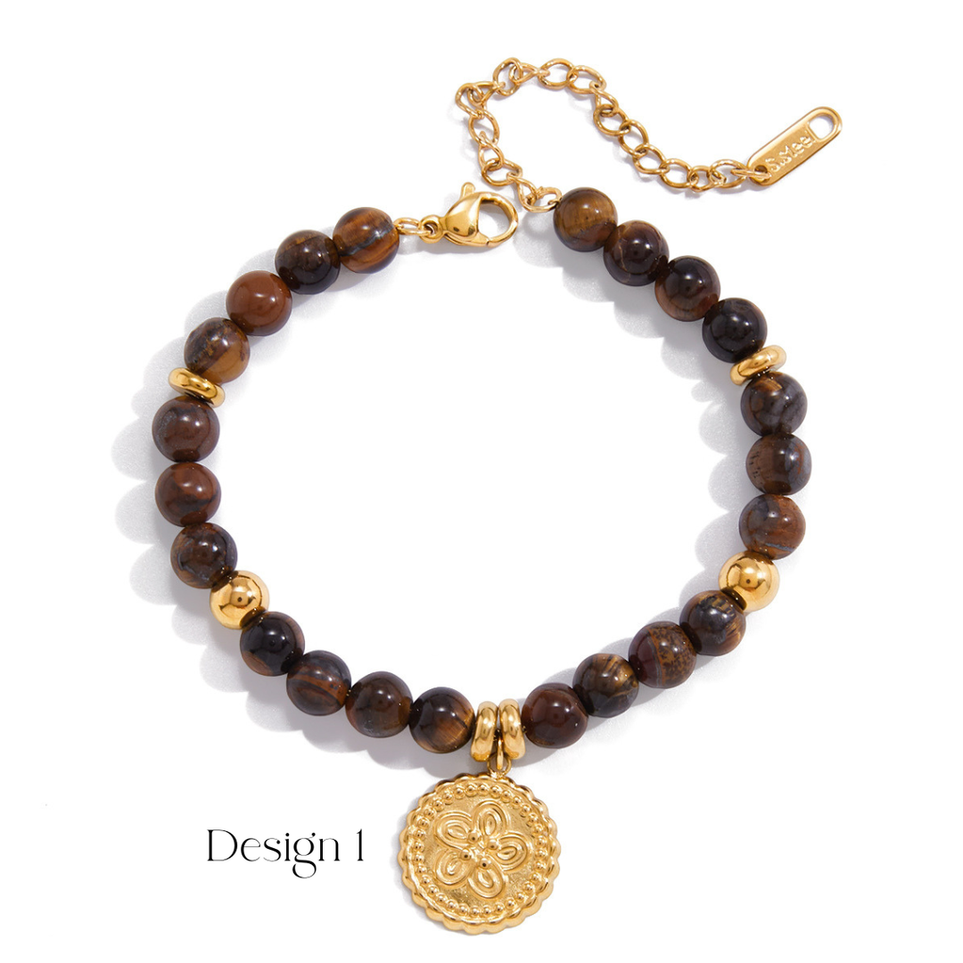 Sara Natural Stone Beaded Bracelet – 18K Gold-Plated