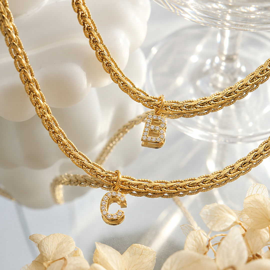 Aureon Initial Zircon Necklace – Letter Customizable Pendant - 18K Gold-Plated