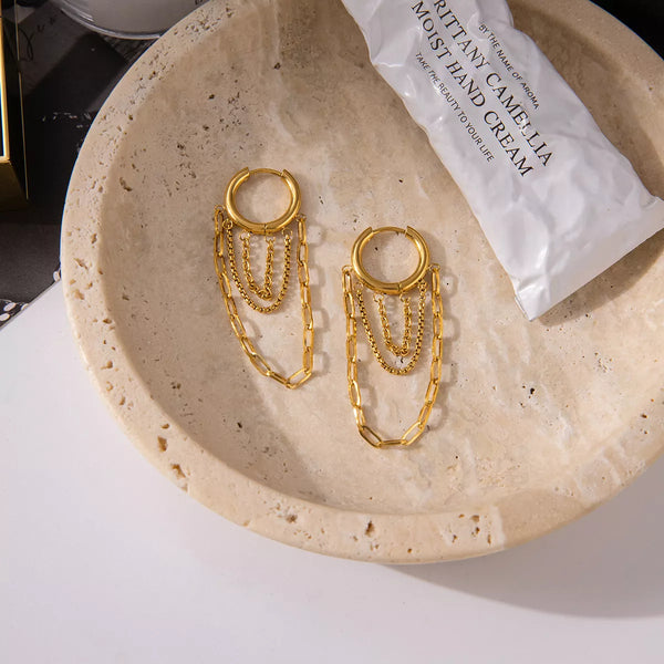 Averis Double Chain Hoop Earrings – 18K Gold-Plated