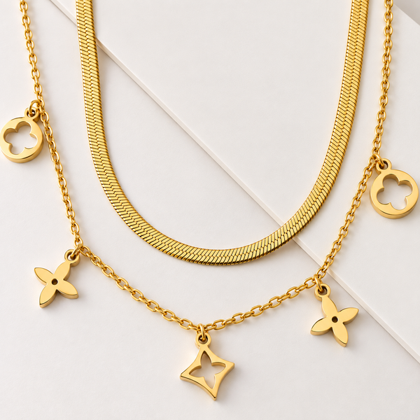 Aviora Charm Layered Necklace – 18K Gold-Plated
