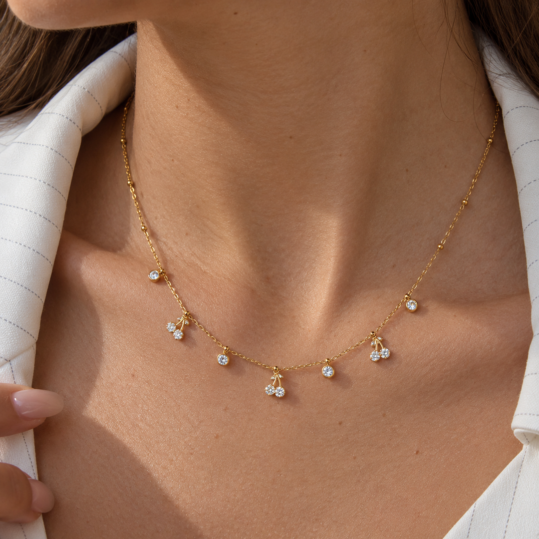 Célestia Cherry Charm Necklace – 18K Gold-Plated