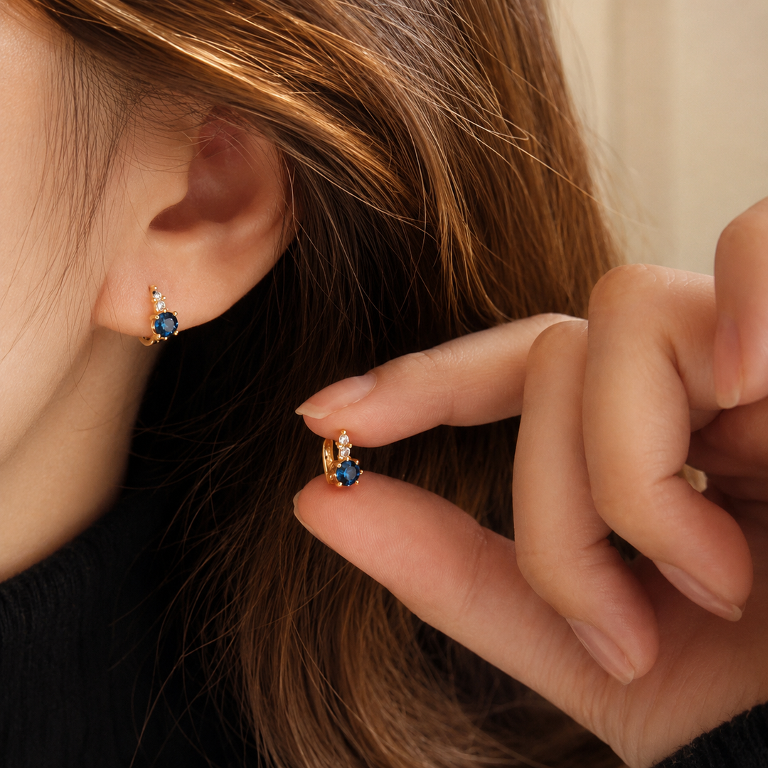 Azilis Zircon Hoop Earrings - 925 Sterling Silver