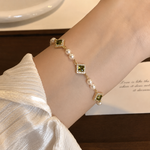 Load image into Gallery viewer, Elian Pearl Zircon Chain Bracelet -  18K Gold-Plated

