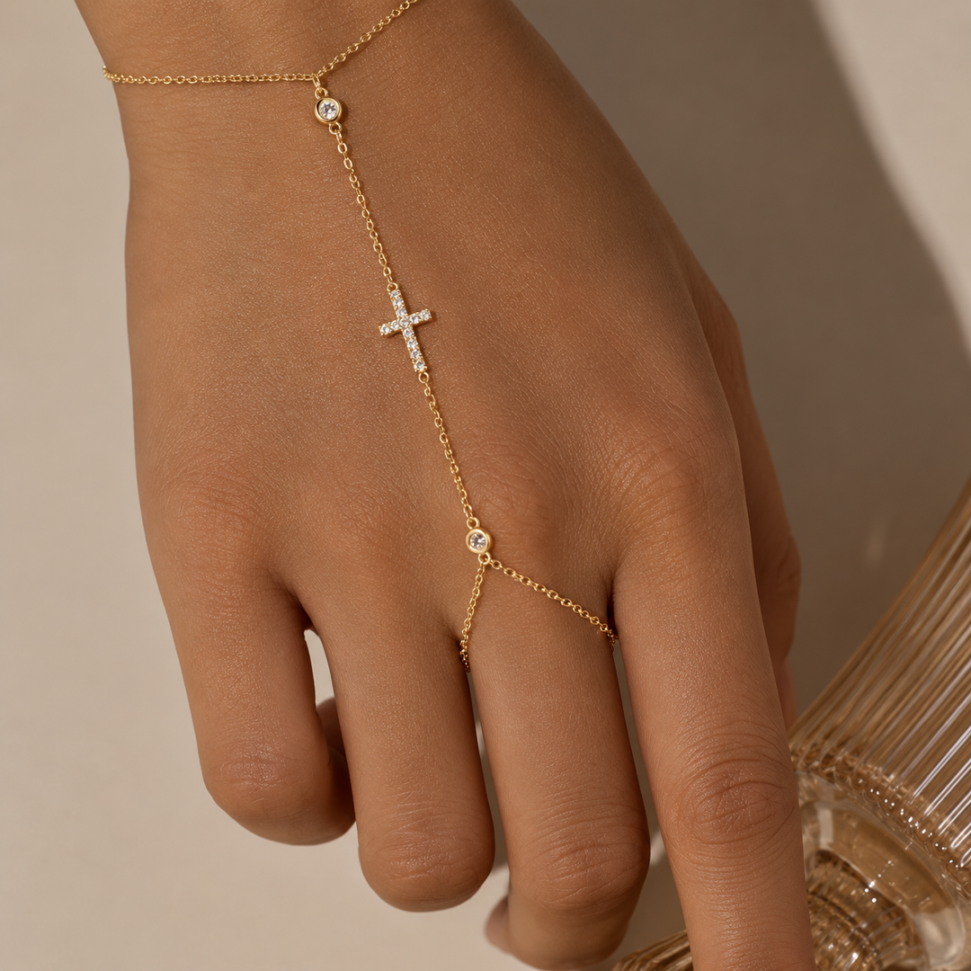 Kruisvormige armband met zirkonia-ketting – verguld & 925 sterlingzilver