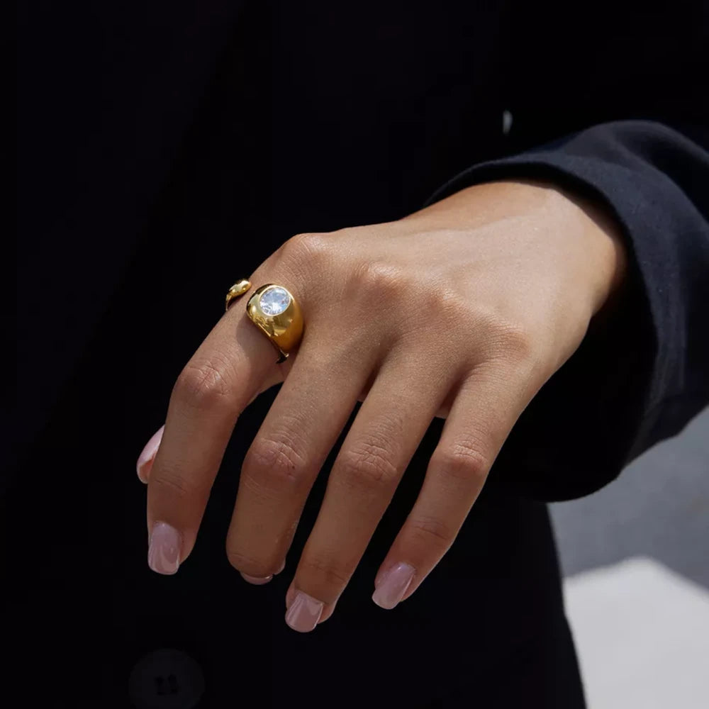 Clara Rhinestone Open Ring - 18K Gold-Plated