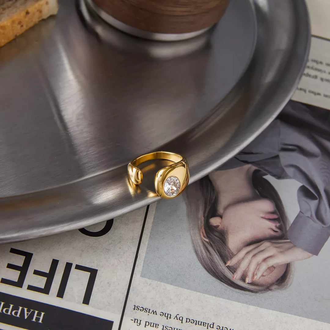 Clara Rhinestone Open Ring - 18K Gold-Plated