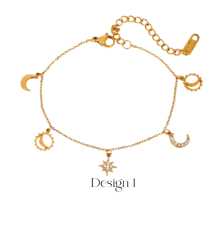 Aurora Moon & Star Charm Bracelet Waterproof   – 18K Gold-Plated