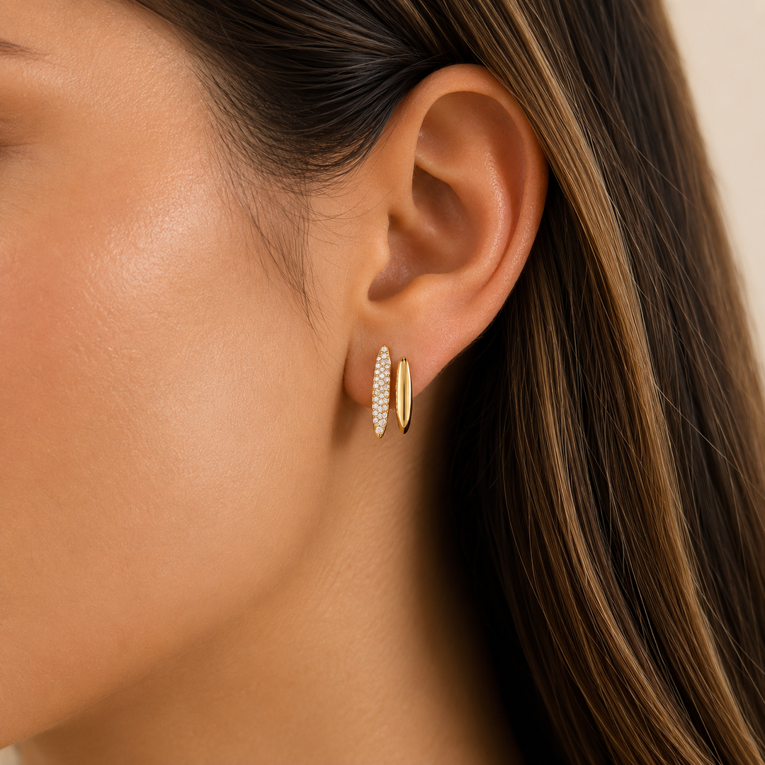Diana Double Hoop Zirconia Earrings – 18K Gold-Plated