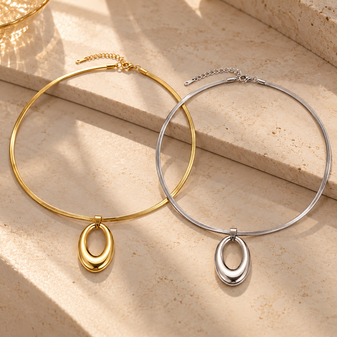 Ellipse Pendant Chain Necklace – 18K Gold-Plated & Silver-Tone Stainless Steel