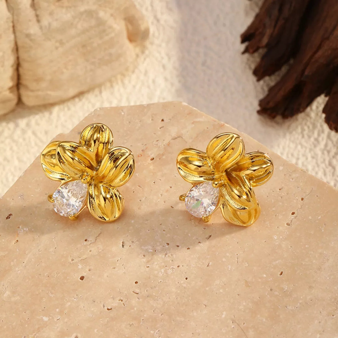 Eloise Flower Stud Earrings - 18K Gold-Plated