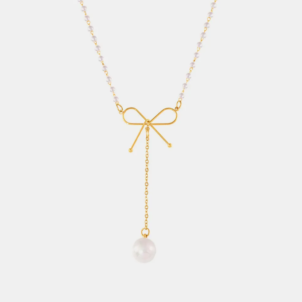 Fleurine Bow Pearl Necklace – 18K Gold-Plated