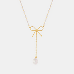 Load image into Gallery viewer, Fleurine Bow Pearl Necklace – 18K Gold-Plated
