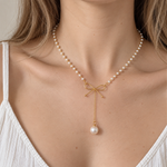 Load image into Gallery viewer, Fleurine Bow Pearl Necklace – 18K Gold-Plated
