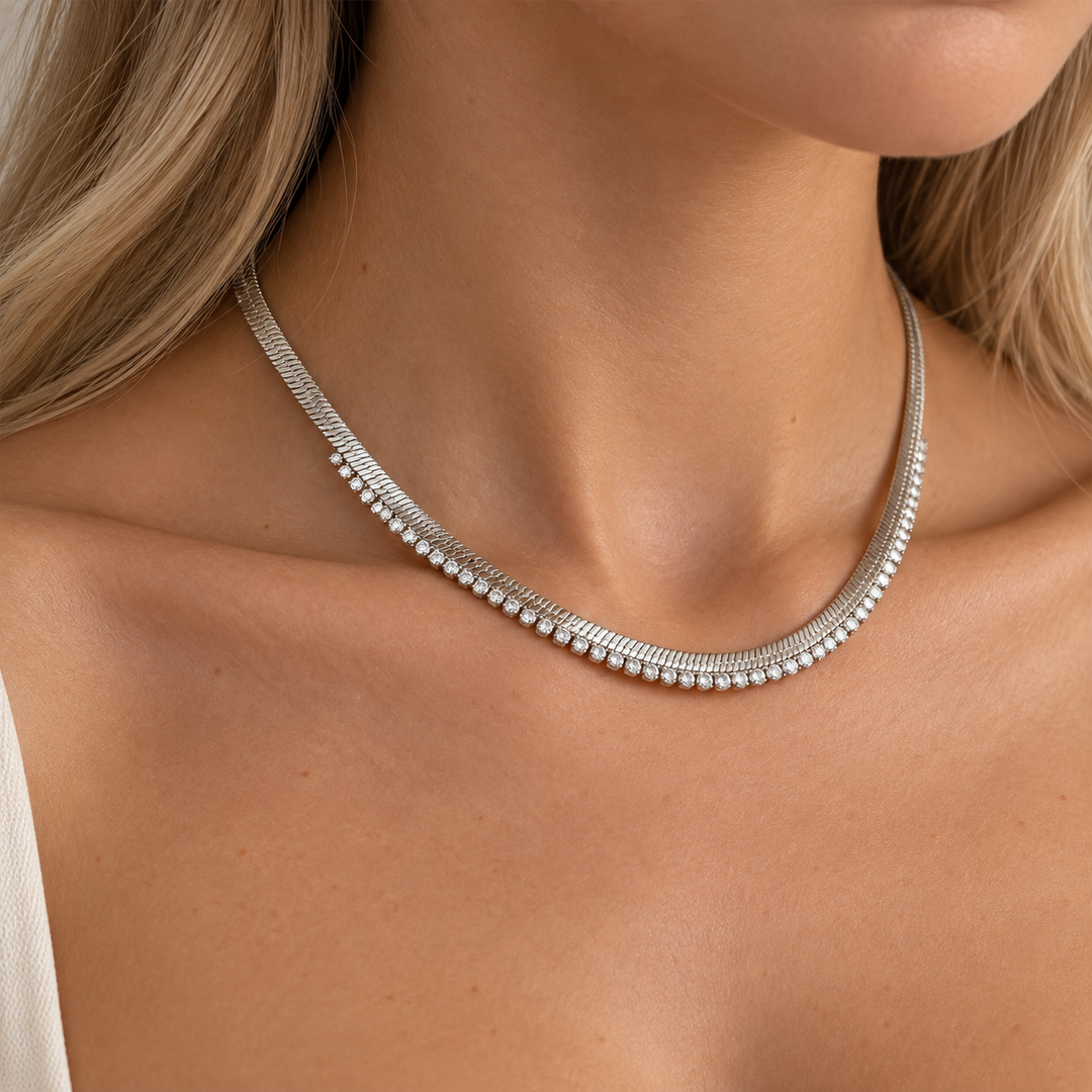 Guby Rhinestone Chain Choker Waterproof Necklace – 18K Gold-Plated 