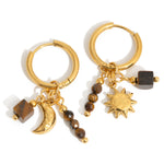 Load image into Gallery viewer, Joe Tiger Eye Sun &amp; Moon Hoop Earrings – 18K Gold-Plated

