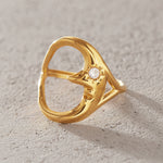 Load image into Gallery viewer, Icaia Mond- und Herz-Zirkonia-Offenring – 18 Karat vergoldet
