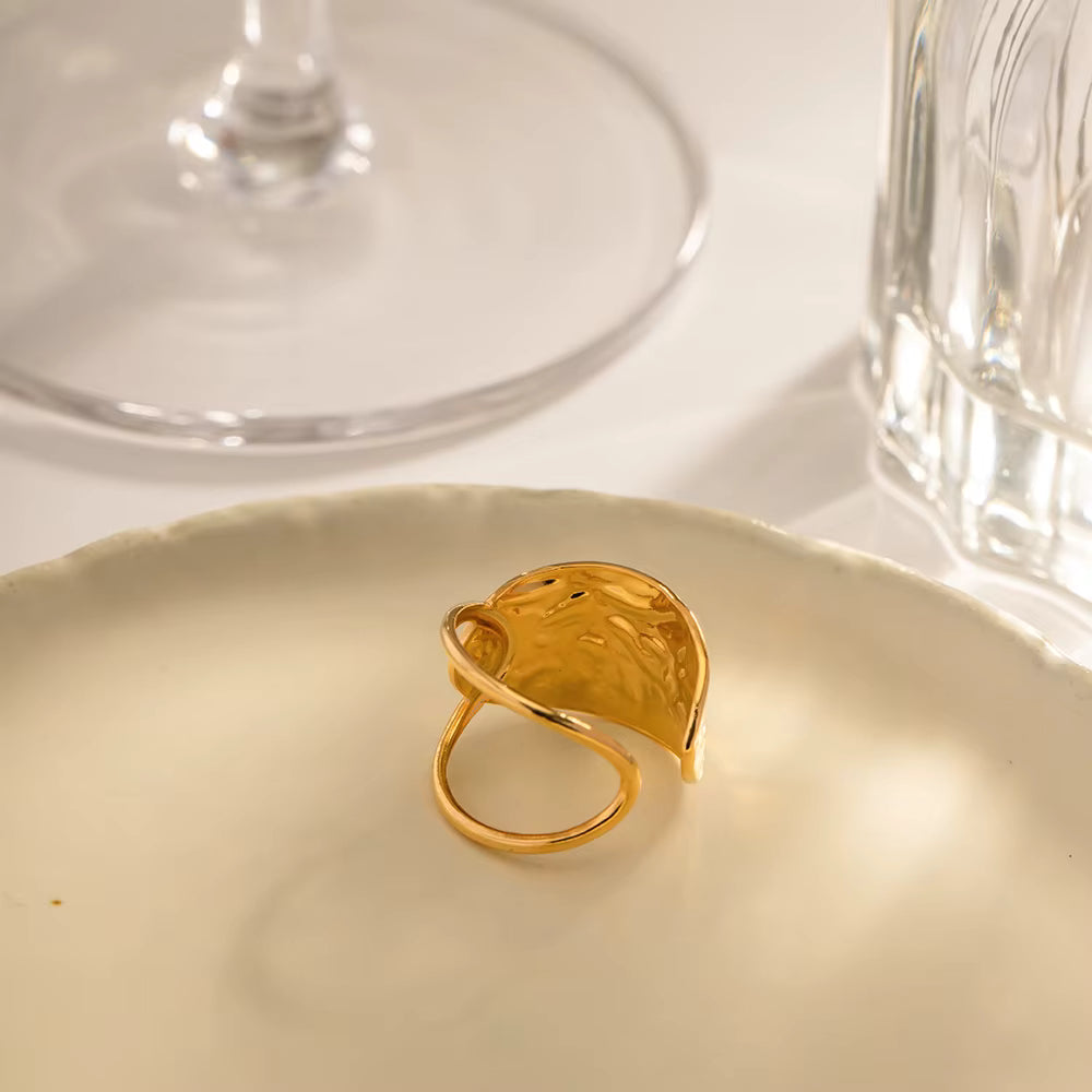 Clarie brede golf open ring – 18K goud en verzilverd