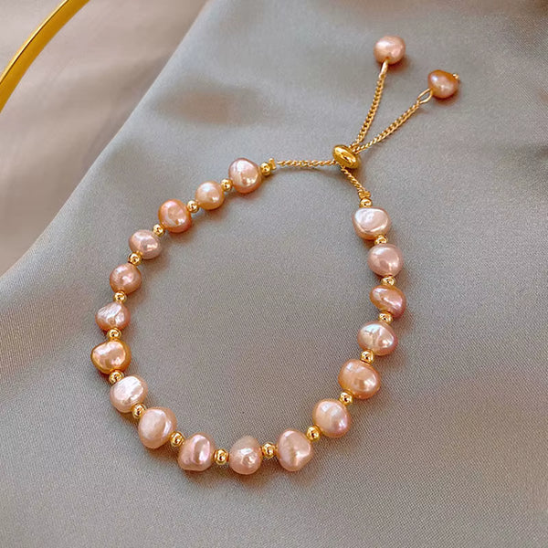 Pink Freshwater Pearl Bracelet – Adjustable Slide Chain