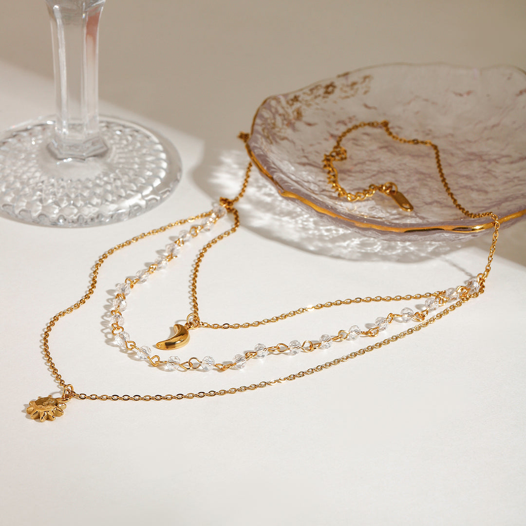 Lucy Celestial Three-Layer Star & Moon Necklace – 18K Gold-Plated