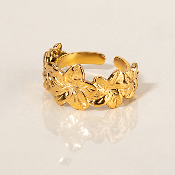 Bague Ouverte Magie Floral – Plaqué Or 18K Étanche