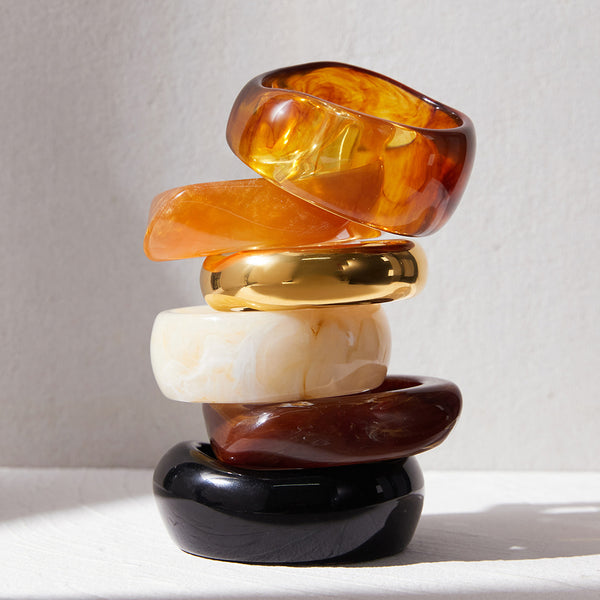 Chunky Brown Resin Bracelet – Irregular Sculptural Statement Bangle