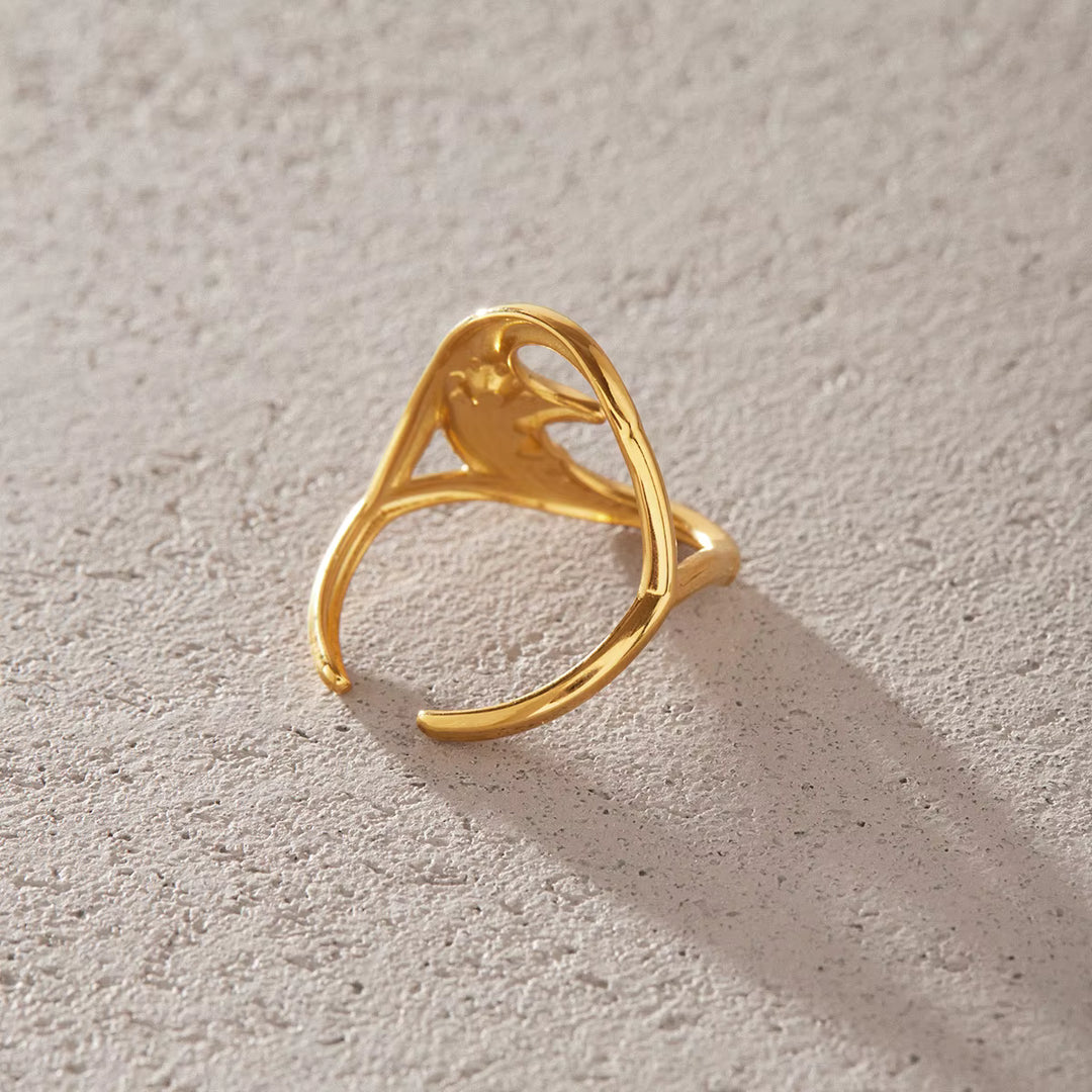 Icaia Mond- und Herz-Zirkonia-Offenring – 18 Karat vergoldet