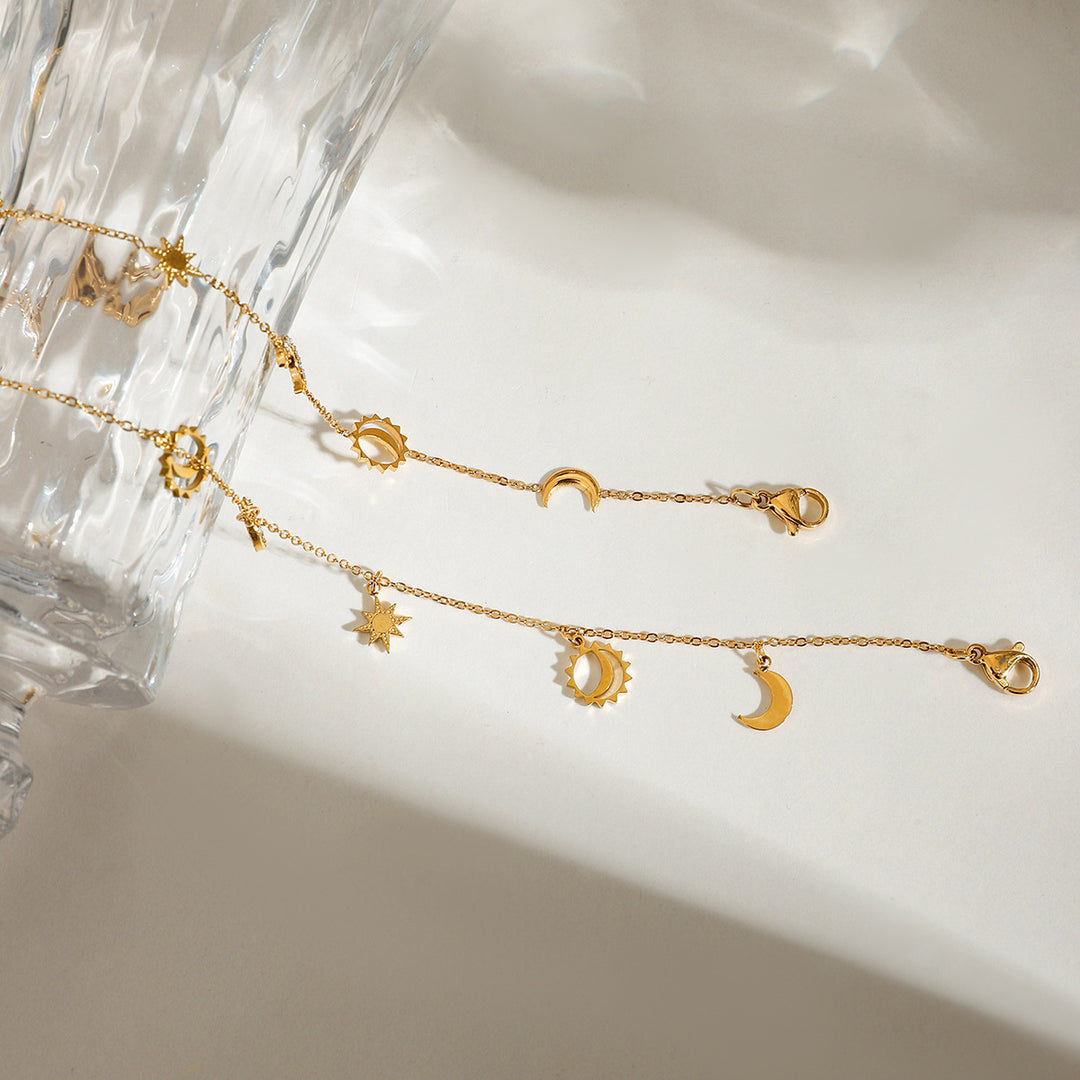 Aurora Moon & Star Charm Bracelet Waterproof   – 18K Gold-Plated