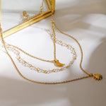 Load image into Gallery viewer, Lucy Celestial Three-Layer Star &amp; Moon Necklace – 18K Gold-Plated
