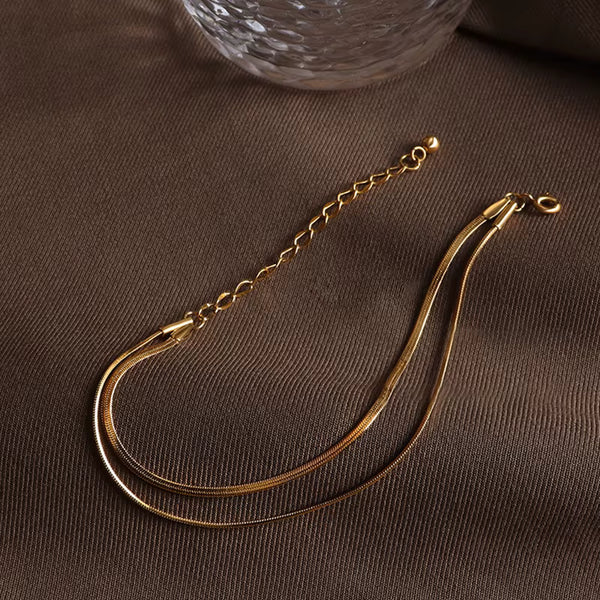 Double Layer Herringbone Chain Bracelet – 18K Gold-Plated