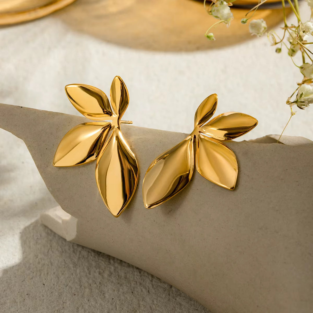 Florisse Leaf Dangle Earrings – Gold & Silver Plated