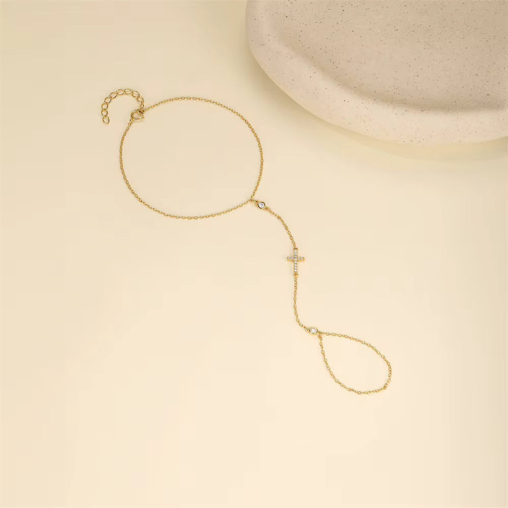 Kruisvormige armband met zirkonia-ketting – verguld & 925 sterlingzilver
