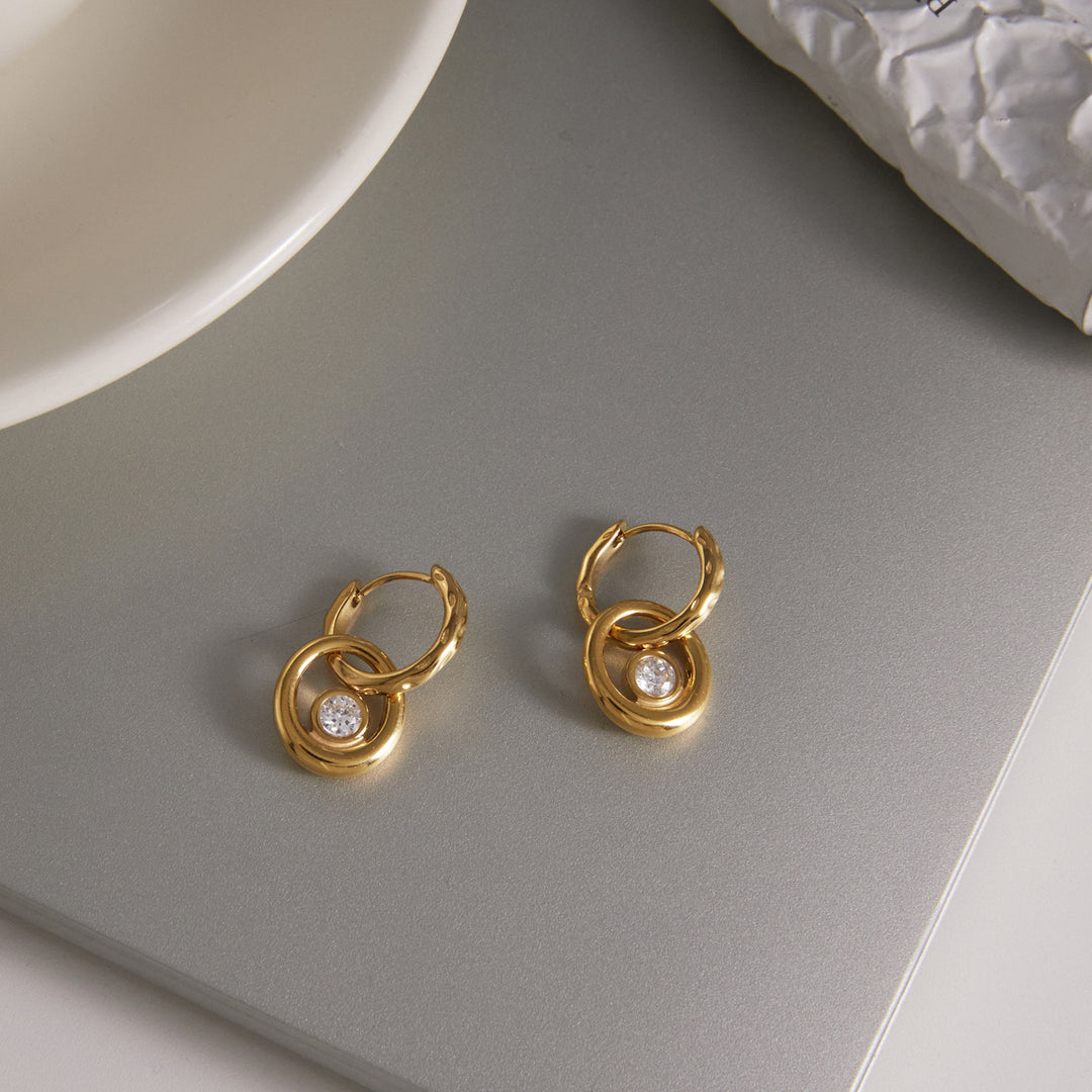 Allis Hammered Double Hoop Earrings Zirconia – 18K Gold-Plated Waterproof