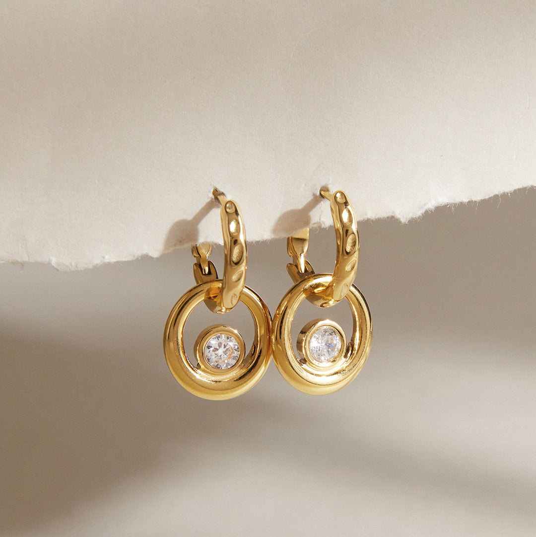 Allis Hammered Double Hoop Earrings Zirconia – 18K Gold-Plated Waterproof