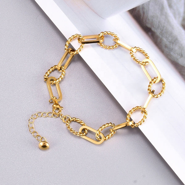 Geometric Titanium Steel Bracelet – 18K Gold-Plated